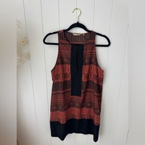 ZOA New York sleeveless silky dress with a red and black tribal pattern